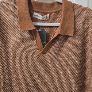 MUTUAL WEAVE MEN'S BIG & TALL BROWN SHORT SLEEVES COLARED SWEATER TOP SIZE XXL